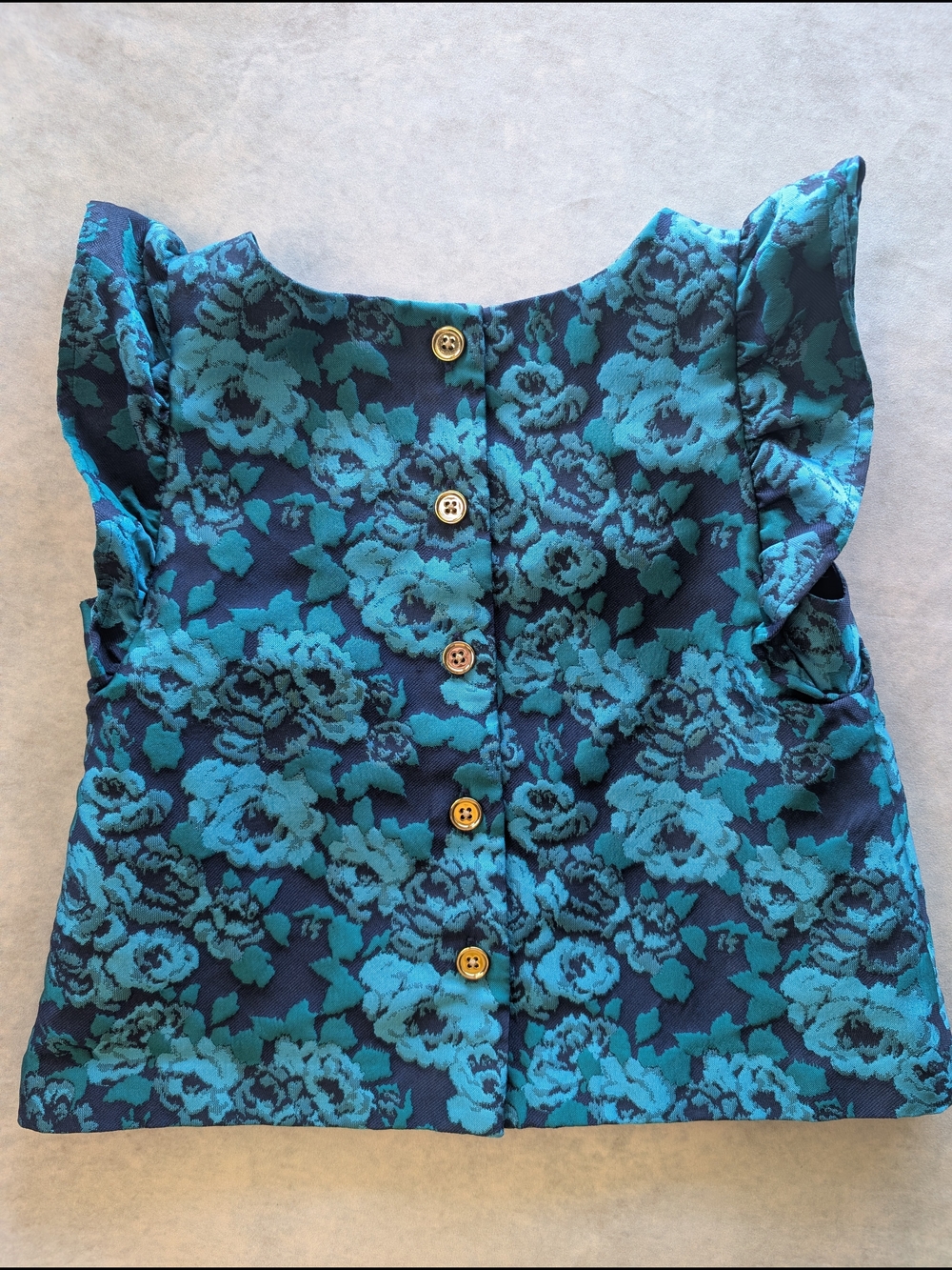 Janie and Jack Teal Floral Jacquard Dress Top with Gold Button Up Back